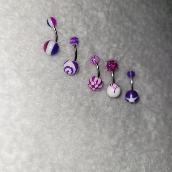 5 piece Purple belly button ring set - Picture 2 of 3
